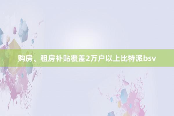 购房、租房补贴覆盖2万户以上比特派bsv