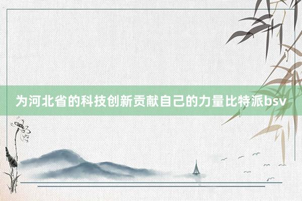 为河北省的科技创新贡献自己的力量比特派bsv